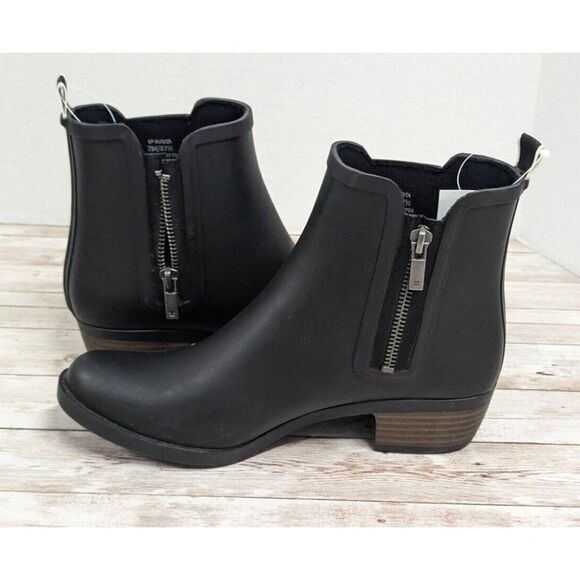 Lucky Brand Bunita Womens Size 7M Black Side Zip Round Toe Block Heel Rain Boots - Picture 1 of 11